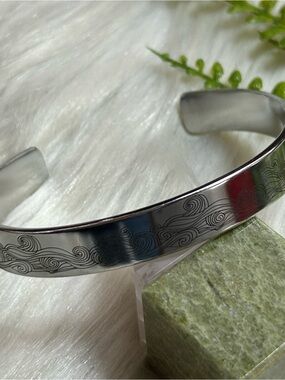 Stainless Steel Wave-Engraved Cuff Bracelet